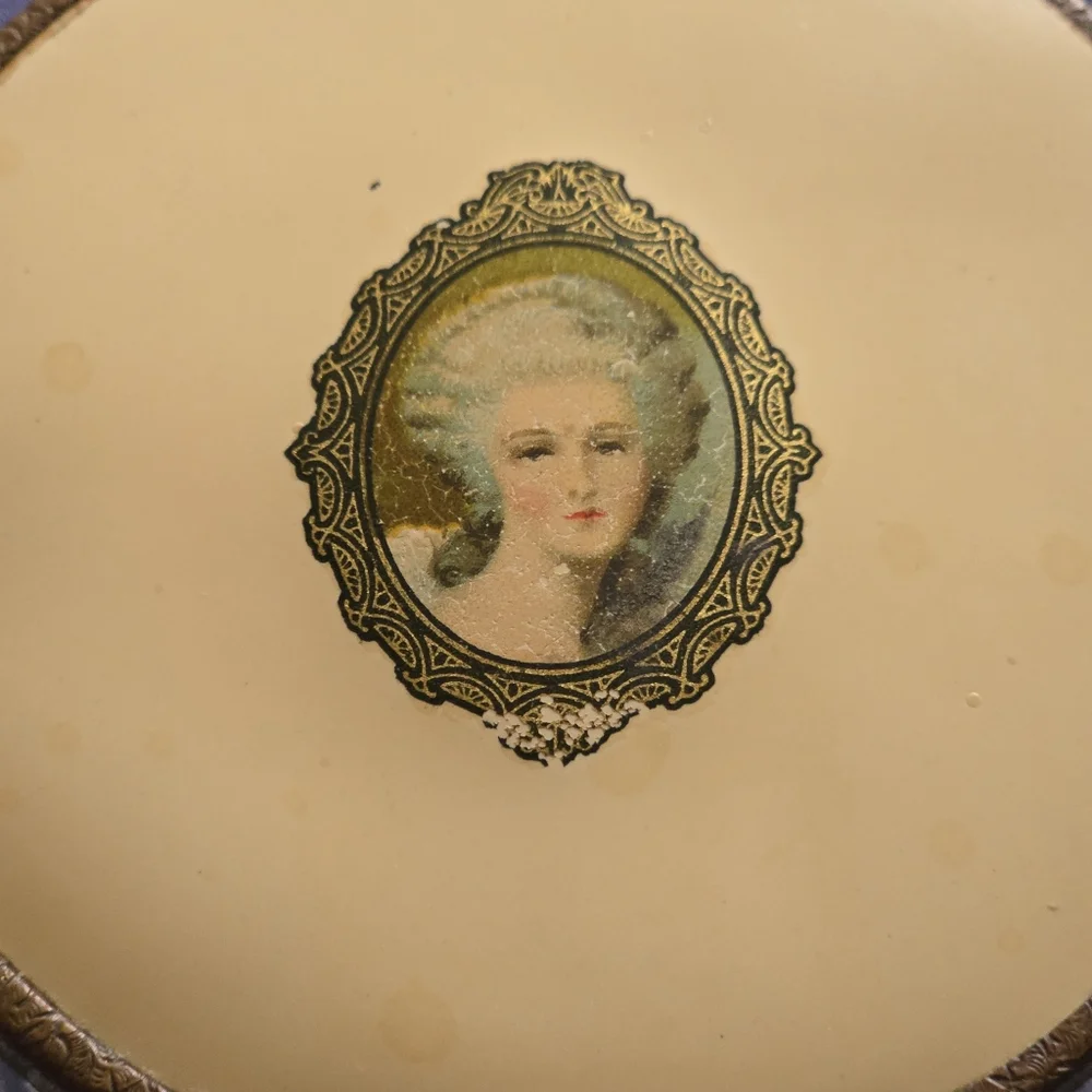 Vintage Glass Vanity Jar with Decorative Cameo Style Lid, Art Deco